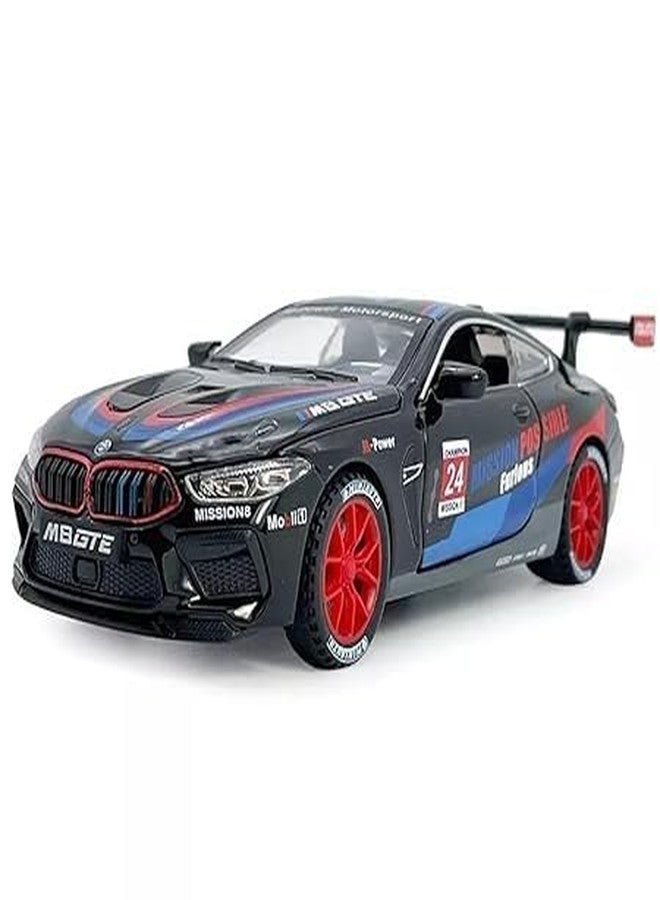 ماياترا سيارة ماياترا BMW M8 GT3 نموذج مصبوب من المعدن بمقياس 1:24 - لعبة سحب للخلف مع أضواء وصوت وأبواب قابلة للفتح (أسود) - Image 1